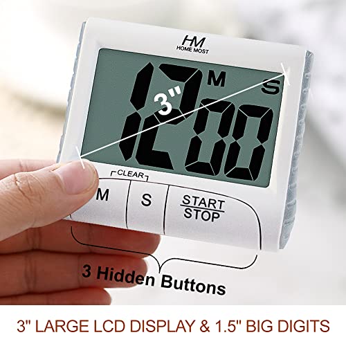 2-Pack Large Display Kitchen Timer - 3" Digital Timer Magnetic Back Loud Alarm - White Cooking Timers for Kitchen Teachers Students Games Meetings - Sports Timer for Workouts Exercise - color: 2 - Pack Matte White - Sleek Design - 3 Big No Show Function B