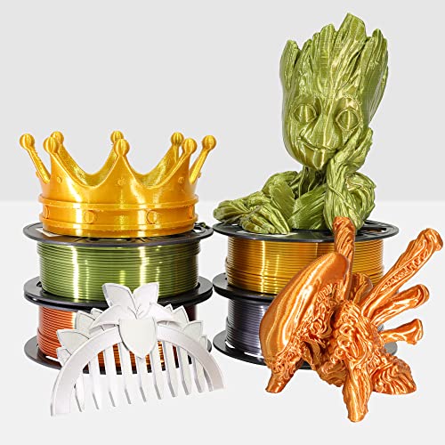 1.75mm Silk Shiny PLA 4 Metal Colors Bundle Pack: Shiny Metallic Gold/Silver/Copper/Bronze, Each Spool 250g, 4 Spools Packed, Total 1Kg 3D Printing Filament Material with Extra 3D Print Tool by MIKA3D - color: Gold+silver+copper+bronze