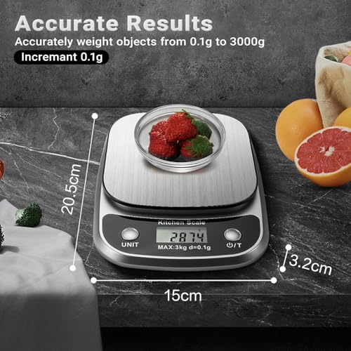 GRAM PRES Food Kitchen Scale Digital Weight Grams and Oz 3kg/0.1g - color: Silver-K1905-3kg