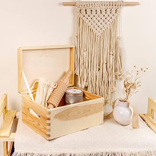 Creative Deco Large Wooden Storage Box with Hinged Lid - color: Beige, size: L | Handles