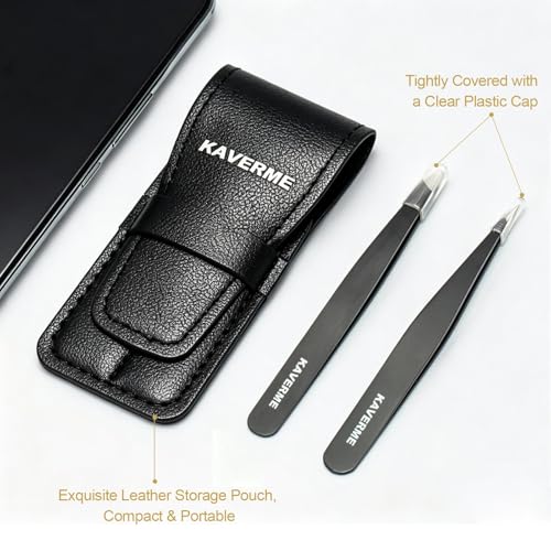 2Pcs Eyebrows Tweezers Set, Upgrade Professional Precision Tips, Black - color: Black