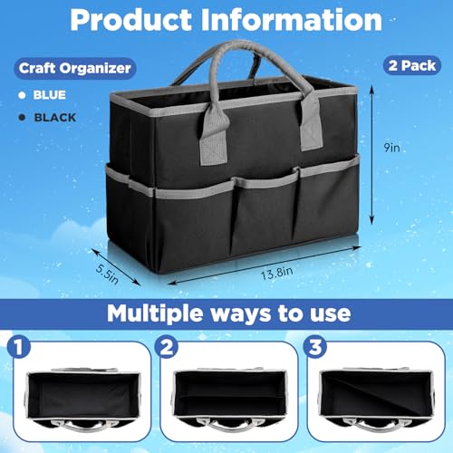 Tellingyou 2 Pcs Art Craft Tote Bag Teacher Craft Organizers and Storage Bag Desktop Tote Supply 600d Oxford Classroom Organizer Caddy Gift for Crafters Christmas Office(Black, Blue) - color: Black, Blue