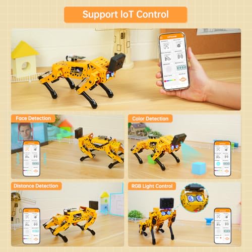 AI Vision & Voice Interaction Smart Robot Dog for Arduino Scratch Python with Robotic Arm Self-Balancing Target Recognize/Tracking Bionic Quadruped Programming STEM Education Robot Kit, MechDog Pro