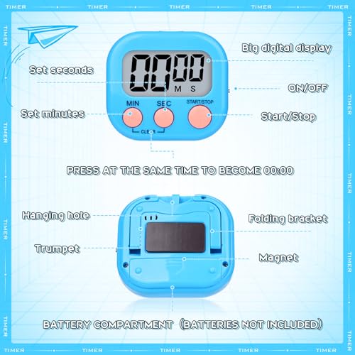 Mwellewm Digital Timers for Classroom Kids Kitchen Timers for Cooking 12 Pc - color: Pink, Blue, Green, Orange