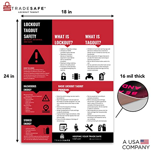 TRADESAFE Lockout Tagout Poster, 18 x 24 inches Lock Out Tag Out Poster - style: LOTO Safety