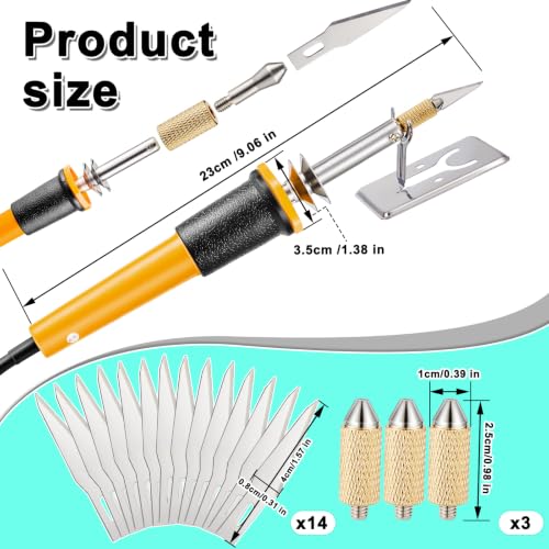 Honoson 19 Pcs Electric Hot Knife Cutting Tool with 14 Blades, Yellow - color: Yellow