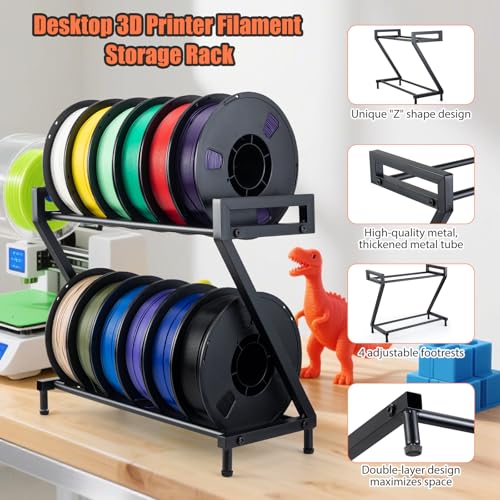 Z-shaped 2 Tiers 3D Printer Filament Storage Rack Desktop,3D Printer Filament Holder,Metal Filament Rack Suitable for PLA/ABS/TPU Filaments,Holds to 10-12 Spools,Ideal for Home,Office,Studio