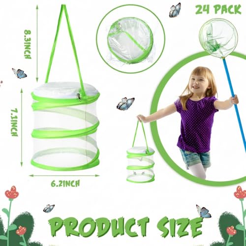 Sherr 24pcs Insect and Butterfly Habitat Cage Mesh Bug Cage Mini Butterfly Net Habitat Clear Container Terrarium Mesh Enclosure, 6.2x7.1inch