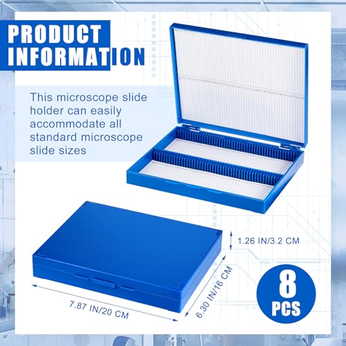 Wonderjune 8 Pcs 100place, 7.87 x 6.30 x 1.26 Inches Microscope Slide Storage Box, Plastic Microscope Glass Slide Holder Case with Latch Lock for 25mm × 75mm Microslide (Blue) - color: Blue, size: 100place,8x6x1''