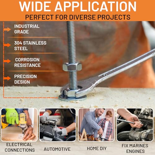 108-Piece, 18 Size, Stainless Steel Flat Washers Assortment Kit, Metal Screw Washers Set for Bolts, Industrial, Covering M3, M4, M5, M6, M8, M10, M12 - size: Stainless Steel - 108Pcs