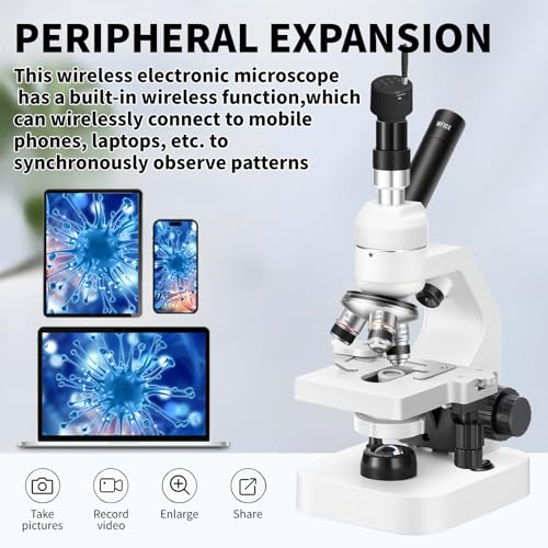 Microscope 40x-2000x Magnification with up and Down LED Lights, Double-Layer Stage, Primary and Secondary School Students, Children's Compound Microscope (Single) (WiFi Electronic Eyepiece) - color: Standard TV Version Microscope+WiFi eyepiece