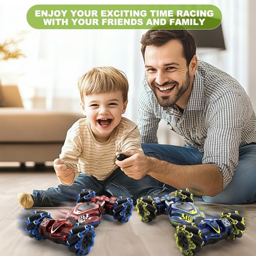 Gesture RC Car,1:24 4WD Transform Off-Road Stunt Car with Gesture & Remote Control, 360° Flips Drift Vehicle with LED Lights Music, All Terrain Toy Cars Gifts for Boys Girls Age 6-12 - style: 1:24 Red