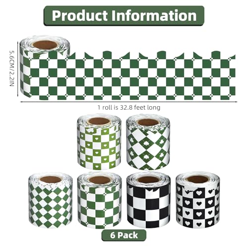 6 Rolls 196.8 Ft Checkered Bulletin Board Border Set - Retro Buffalo Plaid Theme Trim - Perfect for Birthday, Classroom, Office & Back-to-School Decorations - Teacher Decor - style: Checkered Style
