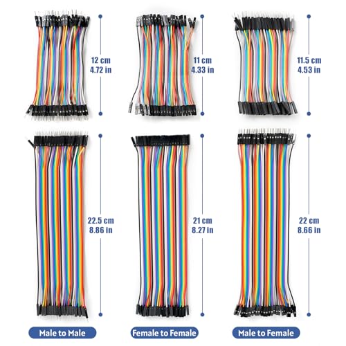 20cm+10cm 240pcs Breadboard Jumper Wires, Multicolored Dupont Wire, 40pin Male to Female, M2M F2F Multicolored Breadboard Jumper Cables Kit Compatible with Arduino Projects - size: Dupont Wire Kit(10+20cm)