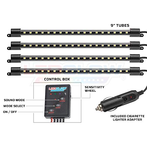 LEDGlow 4pc Red LED Interior Footwell Lighting Kit w/Cigarette Adapter