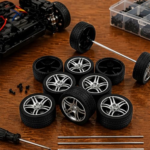 10PCS Toy Car Wheels 32mm Rubber Tire Wheels with Metal Shaft for RC Car Truck DIY Model Toy Wheel Replacement Accessories (2.5x32mm) - style: 2.5x32mm