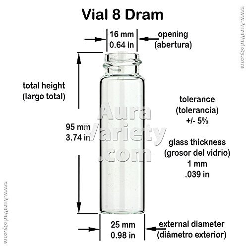 Made in USA 6 Pack 8 DRAM 30 ml 1 oz Clear Glass Vials with Phenolic Screw Caps (Storage Cosmetics Oils Perfumes Spices Specimen)