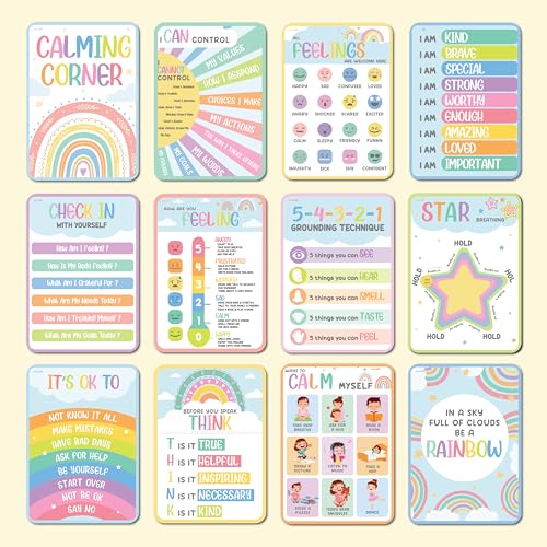 Jackinthebox 12 Calming Corner Posters and charts for Kids Classroom Decor - color: Calming Corner