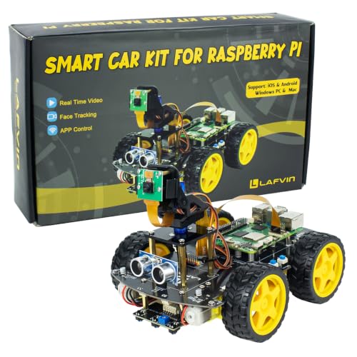 LAFVIN 4WD Smart Car Kit for Raspberry Pi 5 4 B 3 B+ B A+,Line Tracking,Face Tracking,Obstacle Avoidance,with Tutorial(Without Raspberry Pi)