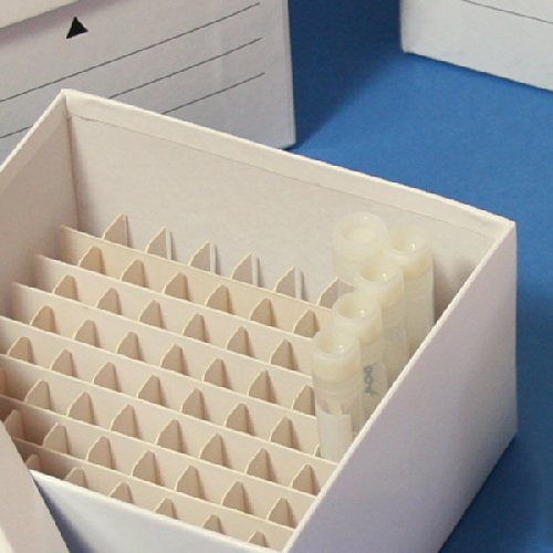 Globe Scientific Cardboard Storage Box for 2" Tall x 15mm Wide Tubes, 64 Place, 134mm Length, 134mm Width, 47mm Height, White (Case of 96)