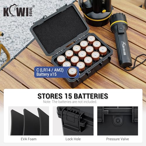 KIWIFOTOS 15 Slots C Cell Battery Organizer Storage Case IP67 Waterproof - color: 15 Slots C Battery Case