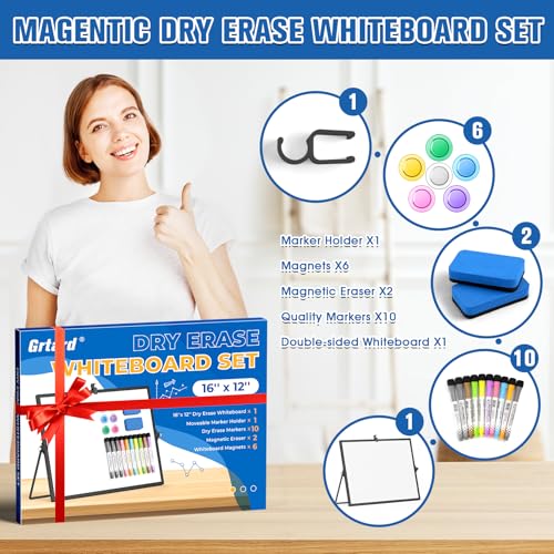 Grtard Magnetic Dry Erase Board with Stand, 16''x12'' Desktop Whiteboard - color: Black, size: 16"W x 12"H