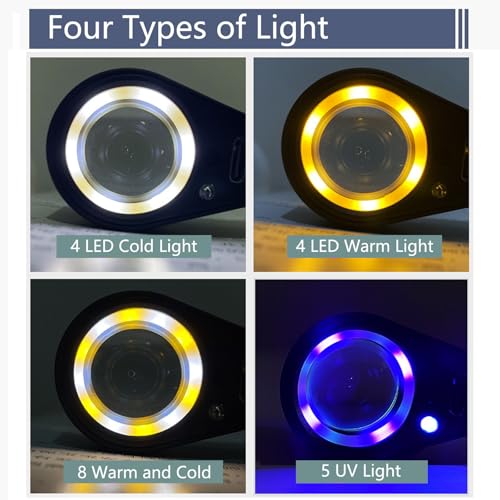 Rechargeable10x Jewelers Loupe Magnifier with UV&LED Lights, Eye Loupe 10x Magnifying Glass is Equipped with a 22mm Triplet Lens.Professional-Grade for Diamonds, Gemstones,Coins and Stamps - size: 10x Black