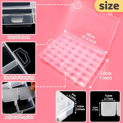 IOOLEEM Bead Organizer Box, 36 Grids Adjustable Dividers Storage Box - color: Clear, size: 36 Grids Adjustable (1 pack)
