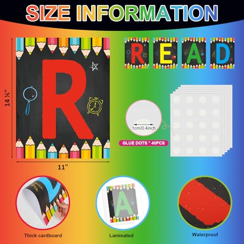 COCHIE Reading Posters for Classroom Decorations, Library Reading Corner Decor, Read Signs Poster Bulletin Board Set of 4, Pre-k Preschool Kindergarten Classroom Wall Decoration (Pencil) - color: Pencil
