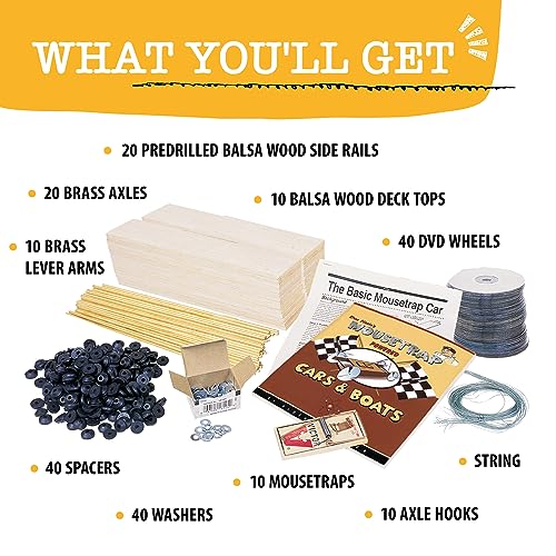 Pitsco Education Basic Mousetrap Vehicle Bulk Pack, STEM Projects for Kids Ages 13 and up, Explore Forces and Motion and Physical Science, STEM Education, 30 Kits - Perfect for a Classroom or Camp
