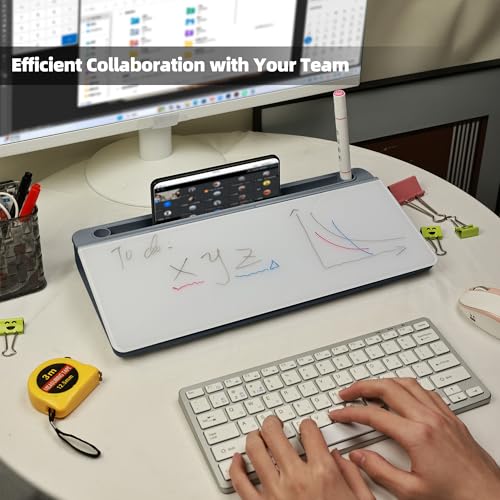 Glass Desktop Whiteboard,Dry Erase Board Buddy Keyboard Stand - color: Grey