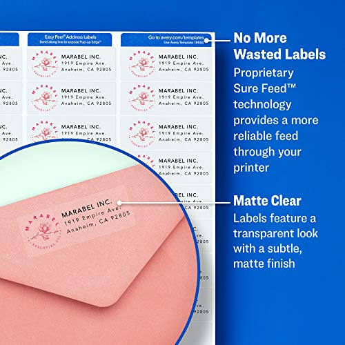 Avery Printable Address Labels with Sure Feed, 1" x 2-5/8", Matte Clear, 300 Blank Mailing Labels (18660) (Pack of 2) - size: One Size (Pack of 2)