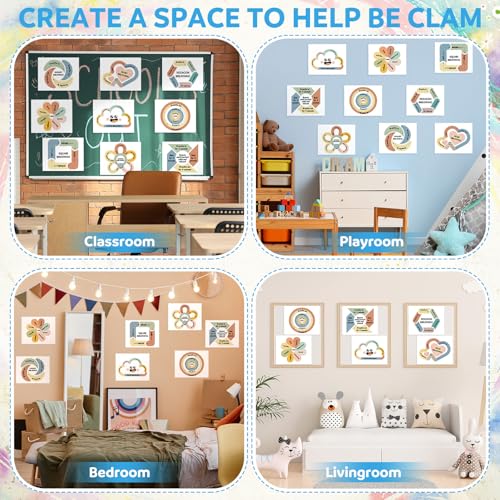 Geyee 9 Pcs Classroom Breathing Posters Calming Corner Mindfulness, Boho - style: Boho