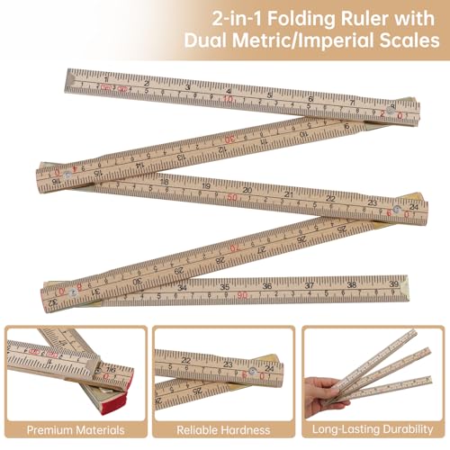 Folding Wood Rule, 1M / 39 inch Foldable Ruler for Carpenters Folding Meter Stick, Lightweight Composite Construction Ruler, Metric and Imperial Measurement Systems (1, Wood, 1M/39 inch) - color: Wood, size: 1M/39 inch