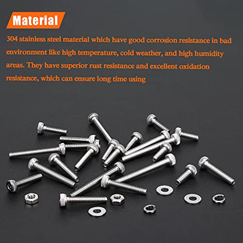 HELIFOUNER 420 Pieces M2 x 6mm /8mm /10mm /12mm /16mm /20mm, Hex Socket Head Cap Metric Screws Bolts Washers Nuts Kit, 304 Stainless Steel - size: M2