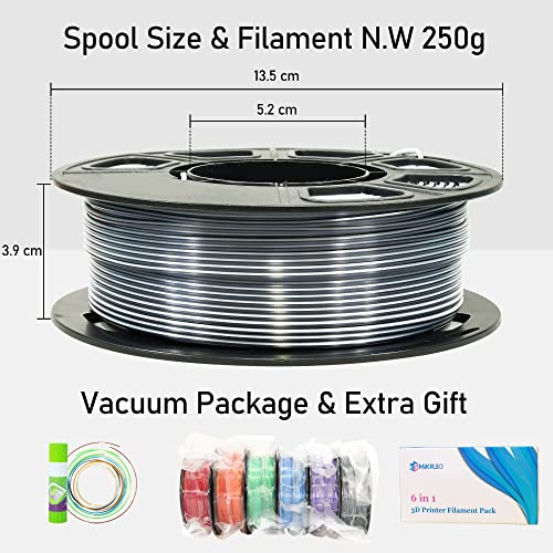 MIKA3D Dual Color 1.75mm 3D Printer Filament Bundle, 3D Printing Silk PLA 6 Spools Pack, Silk White Purple,White Blue,White Orange,WhiteBlack, WhiteGreen, WhiteRed,3D Printing PLA 250g X 6 Spools - color: 6 Spools - Dual Color White-purple/White-blue/Whit