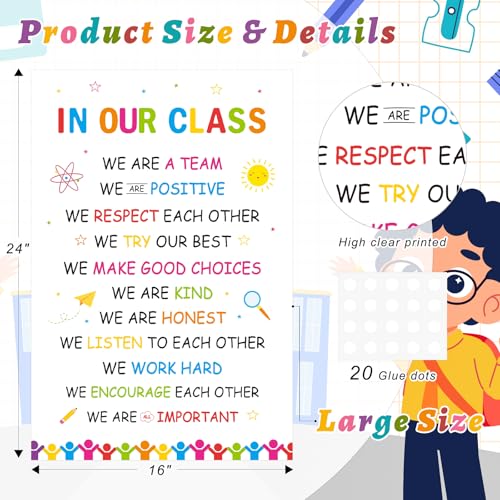 COCHIE Classroom Rules Poster for Classroom Decorations, Large 16"x24" Back to School Decor Class Rule Posters for Preschool Middle High School Kindergarten Elementary Teacher Must Haves (Colorful) - color: Colorful