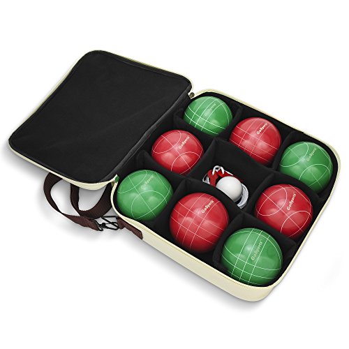 GoSports 100 mm Regulation Bocce Set with 8 Balls, Pallino, Case and Measuring Rope - Premium Official Size Set