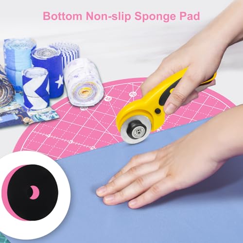 Headley Tools 10"x10" Round Rotating Cutting Mat, Self Healing Mat with 360-Degree Rotation & Anti-Slip Base, Sewing Board Cutting Mat Perfect for Fabric Quilting Leather Hobby Project, Pink - color: Pink, size: 10"L x 10"W