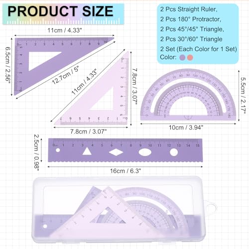 PATIKIL Geometry Set, 6 Inch Aluminum Ruler & 2 Triangles, Metal Protractor Ruler Math Drafting Measuring Tool for Home Office Math Drawing Engineering Art,Gradient Purple/Gradient Pink - color: Gradient Purple/Gradient Pink, size: 6 Inch