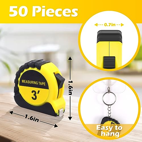 Kanayu 50 Pcs Mini Measuring Tape with Keychain, 3 ft, Yellow - color: Yellow, size: 3 ft
