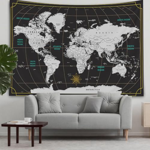 CAPSCEOLL World Map Tapestry for Kids Student Wall Tapestry 80X60 Inches - color: Black White 2, size: 80"L x 60"W