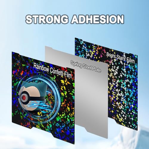 355x346mm PEF+PEY Holographic Build Plate for Bambu Lab H2S/H2D, Rainbow Confetti PEF+Galaxy PEY Spring Steel Plate Print Bed Heated Bed for Bambulab H2D 3D Printers - size: 355x346mm
