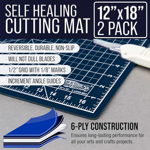 U.S. Art Supply 12"x18" Self-Healing Cutting Mat 6-Ply (2 Pack) White/Blue - color: White/Blue