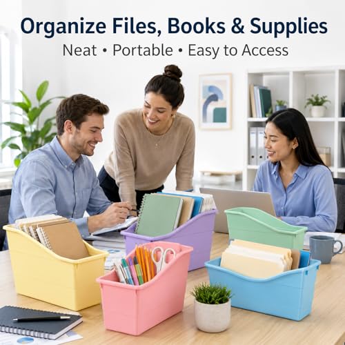 CHUNNIN 6 Pack Pastel Magazine Holder Book Bins for Classroom Durable Book Binder Organizer Stackable Plastic Magazine File Holder Folder Storage Caddy for School Office Library Home School Supplies