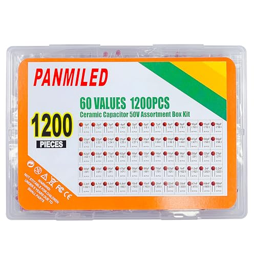60 Values 1200 Pieces Ceramic Capacitor Kit 1pF-100nF 50V