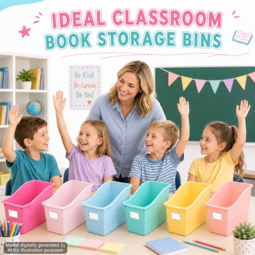 12 Pack Book Bins for Classroom with Labels, Pastel - color: Pastel
