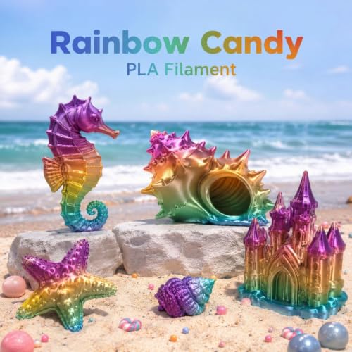 kingroon Rainbow PLA Filament 1.75mm, 5 Colors Fast Color Change Silk PLA 3D Printer Filament, Shiny Smooth Multicolor Filament with +/- 0.02mm Accuracy, 1kg Spool(Candy) - color: 1kg Rainbow Silk Pla Candy