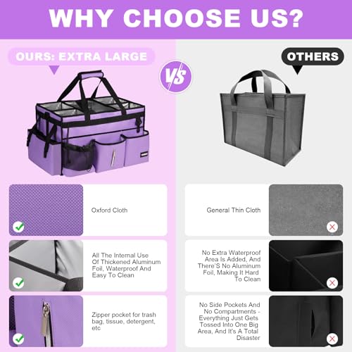 Large Cleaning Caddy Bag With Detachable Divider,Caddy Organizer With Handle,Cleaning Supply Storage With Adjustable Shoulder Strap & Waist Belt For Cleaners,Cleaning Housekeepers - color: Purple, size: Large