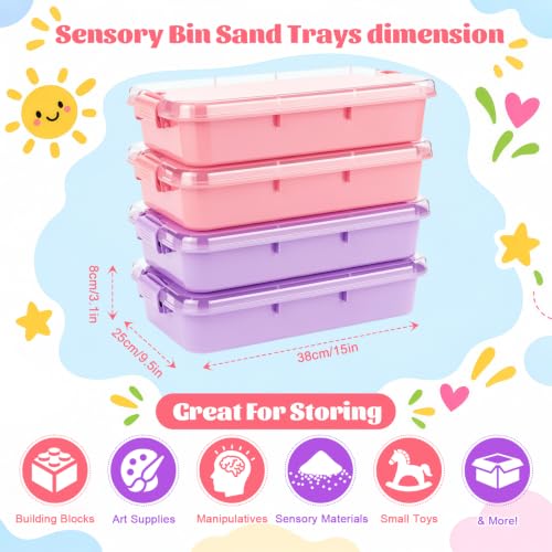 4 Pcs Sensory Bin Sand Tray with Lids for Toddlers, Purple & Pink - color: Purple & Pink